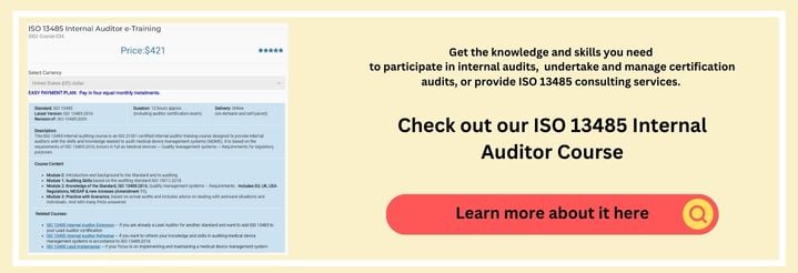 CTA button showing a preview of what learners can learn from deGRANDSON's ISO 13485 internal auditor course
