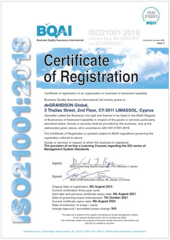 ISO 21001 Certificate 2021-1