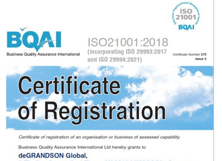 Our ISO 21001 certificate
