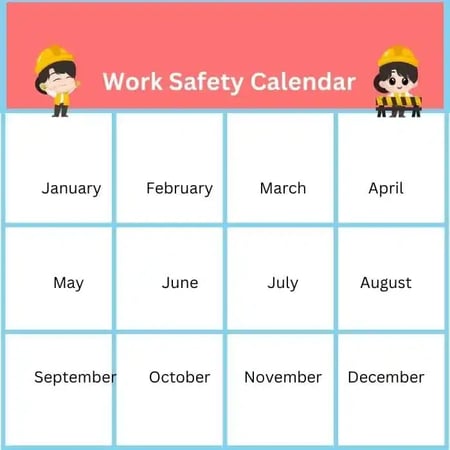 Workplace safety calendar illustration showing a box for each month