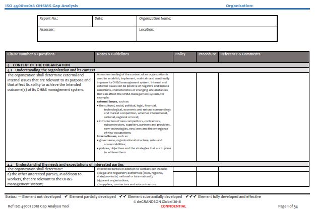 ISO 45001 Gap Analysis Tool