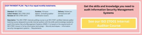 CTA button showing a preview of what learners can learn from deGRANDSON's ISO 27001 internal auditor course including description and course content.