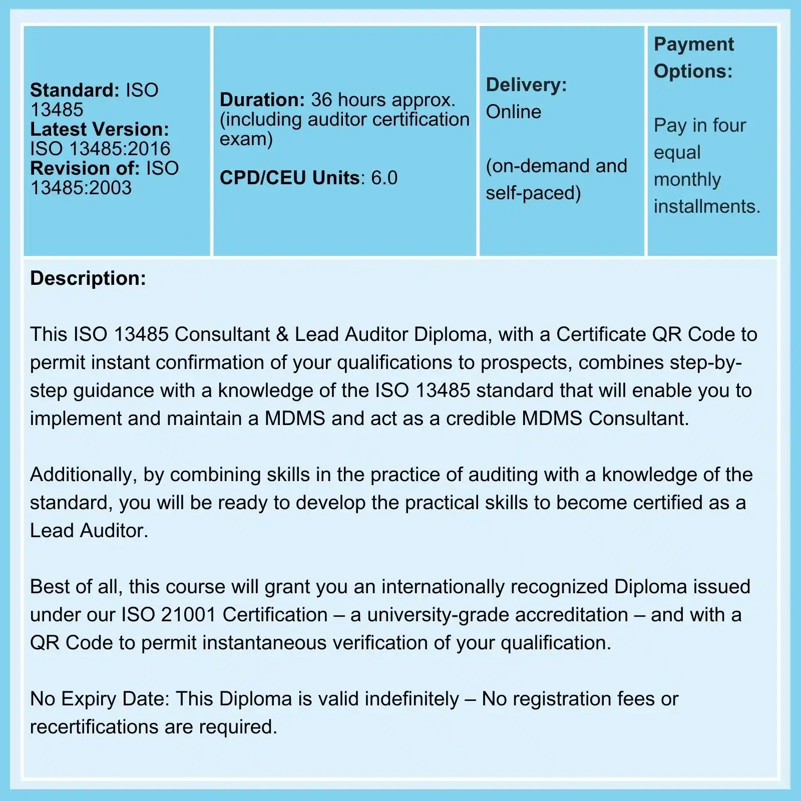 ISO 13485 Consultant and Lead Auditor Course Summary