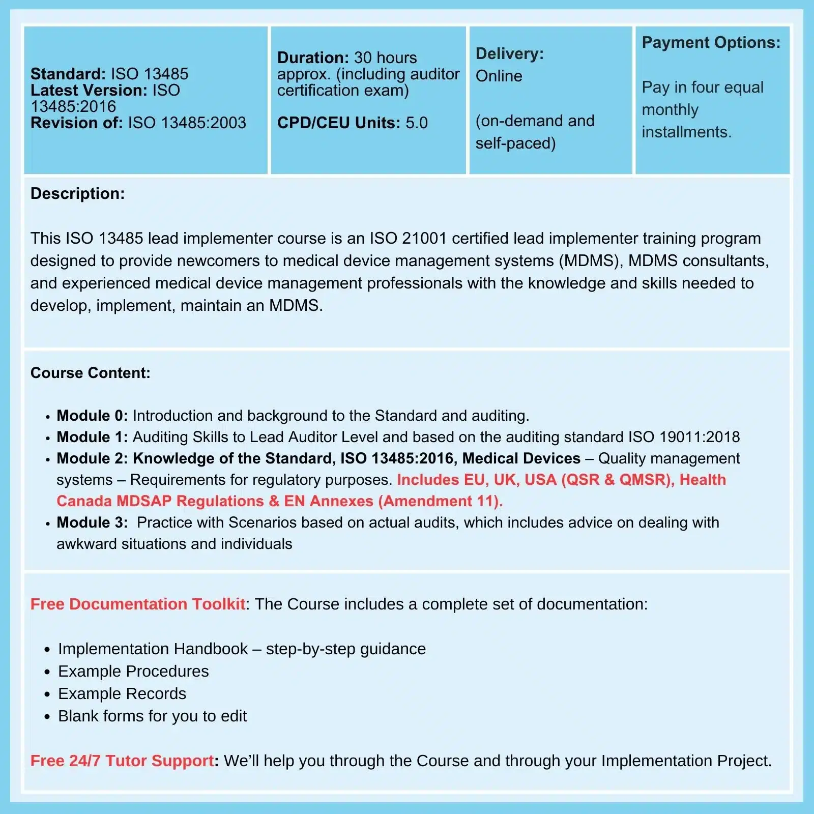 ISO 13485 Lead Implementer Course