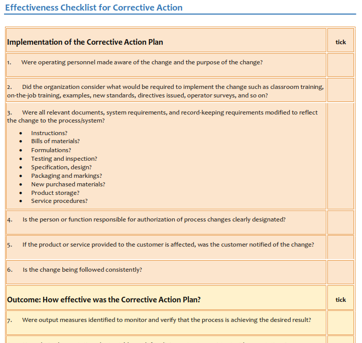 How to Check the Effectiveness of Corrective Action Checklist